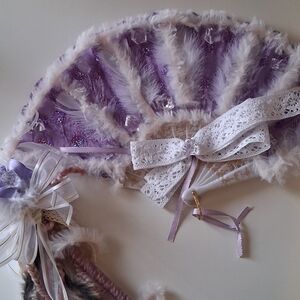 Lavender Satin Rose Tassle + Matching Lavender Fur Fan